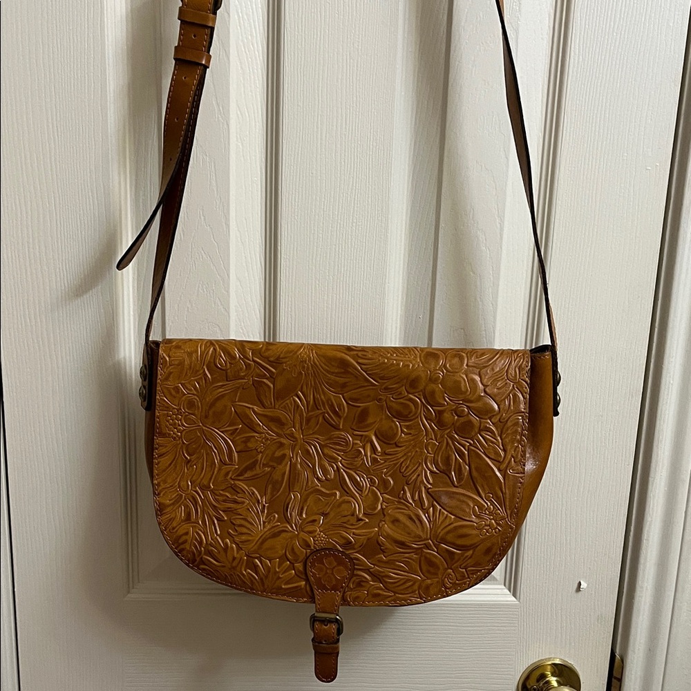 Patricia Nash Floral Embossed Brown Crossbody Bag